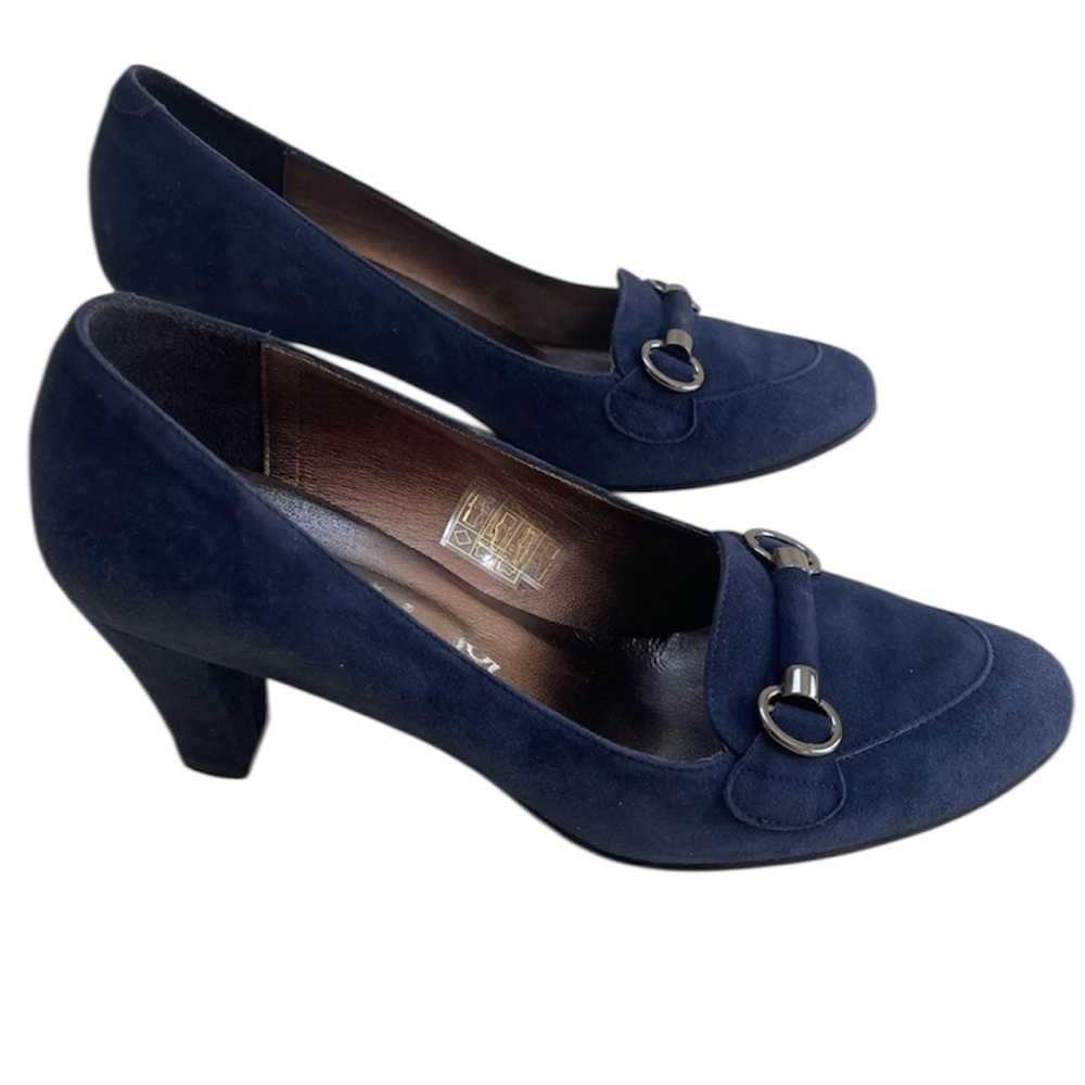 🔥 ZODICAO Elegant Navy Blue leather Women's Heels Size 37 MADE IN FRANCE